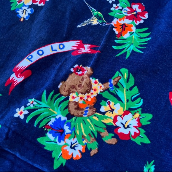 POLO RALPH LAUREN Hawaiian Polo Bear Beach Towel Navy Blue Green - Picture 4 of 12